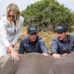 England Cricketers and Investec ambassadors Stuart Broad and Steven Finn visit a rhino project in South Africa